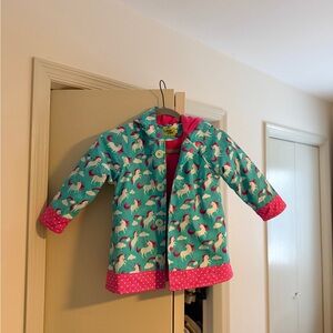 Girls Unicorn Hooded Raincoat - Teal & Pink